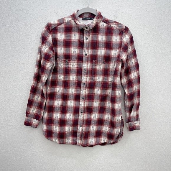 MNG Mango Basics Aztec Southwestern Print Flannel Button Up Shirt Womens size 4 - Picture 1 of 6